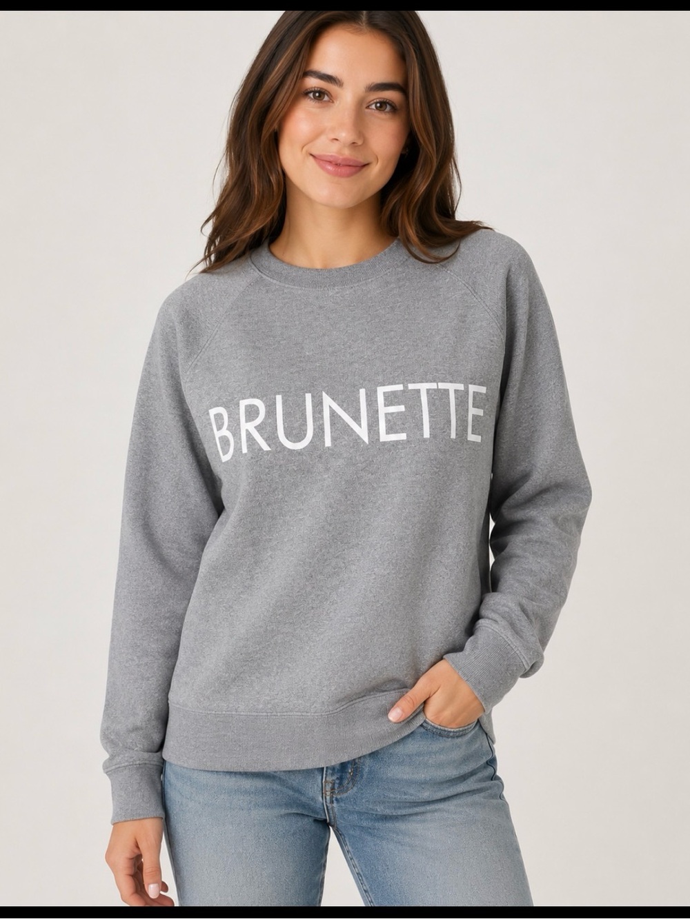 Women’s XS Brunette The Label Gray Crewneck Sweatshirt with White Logo